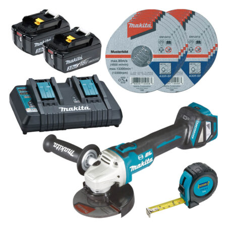 Plankenholm-Kürzungs-Set: Akku-Winkelschleifer, 10 x Trennscheibe, Maßband uvm.