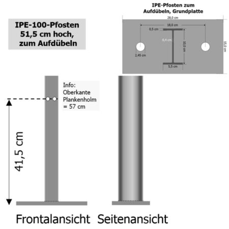 Schutzplanken Komplett-Set 2,13 Meter, IPE-Pfosten, Aufdübeln, Stahl, Profil B