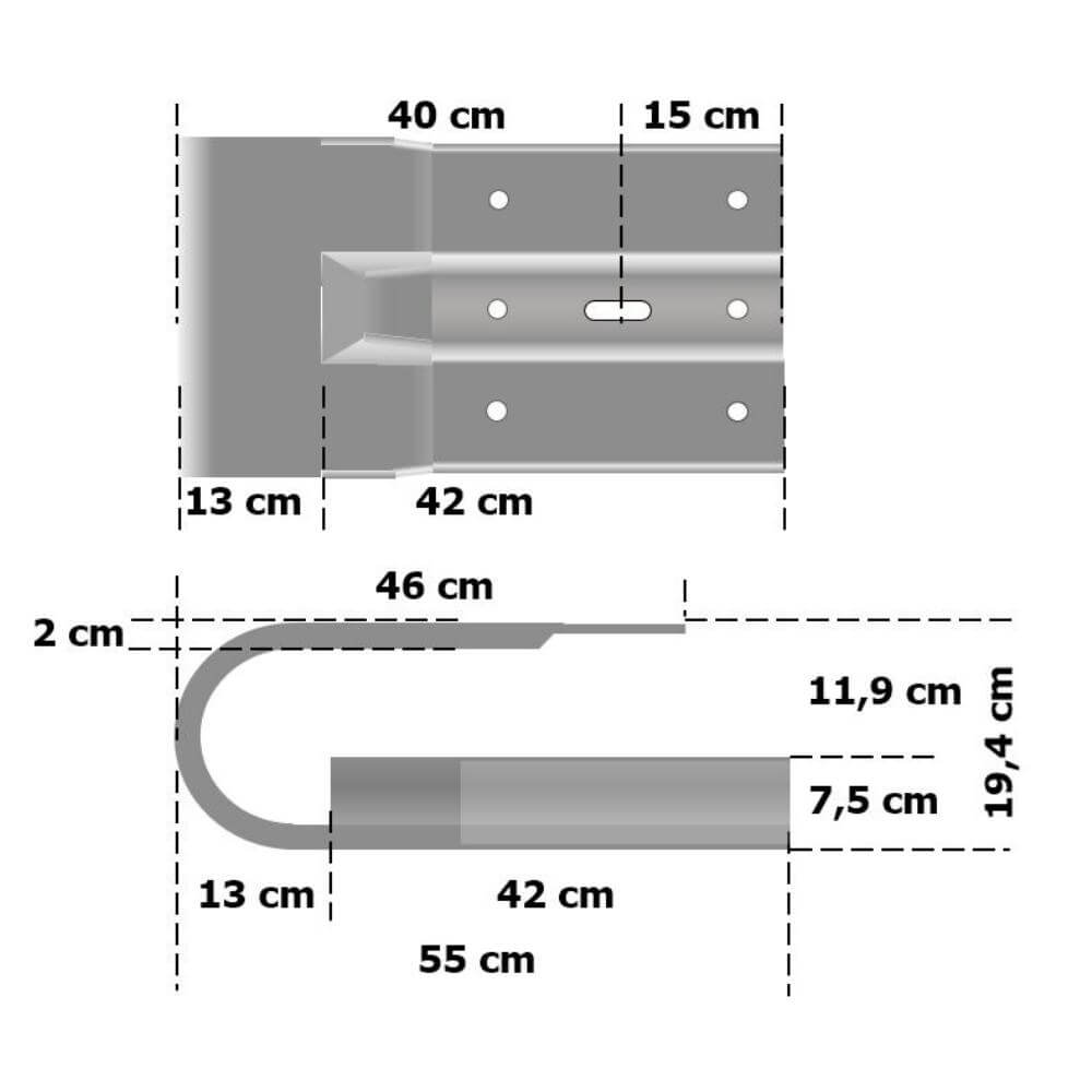 Schutzplanken Komplett-Set, Sigma-75-Pfosten, 1SP, 1,3 m, Aufdübeln, B-Profil