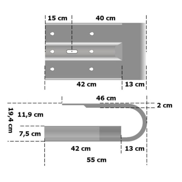 Schutzplanken Komplett-Set 2,13 Meter Länge, zum Einrammen, Stahl, Profil B