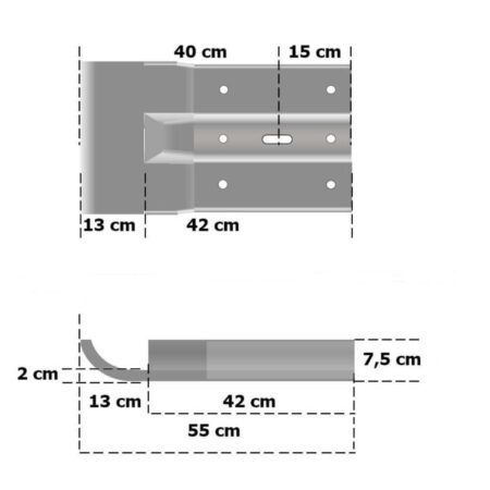 Anschlusskopfstück, Endschwinge links für Schutzplanken mit B-Profil, 55 cm