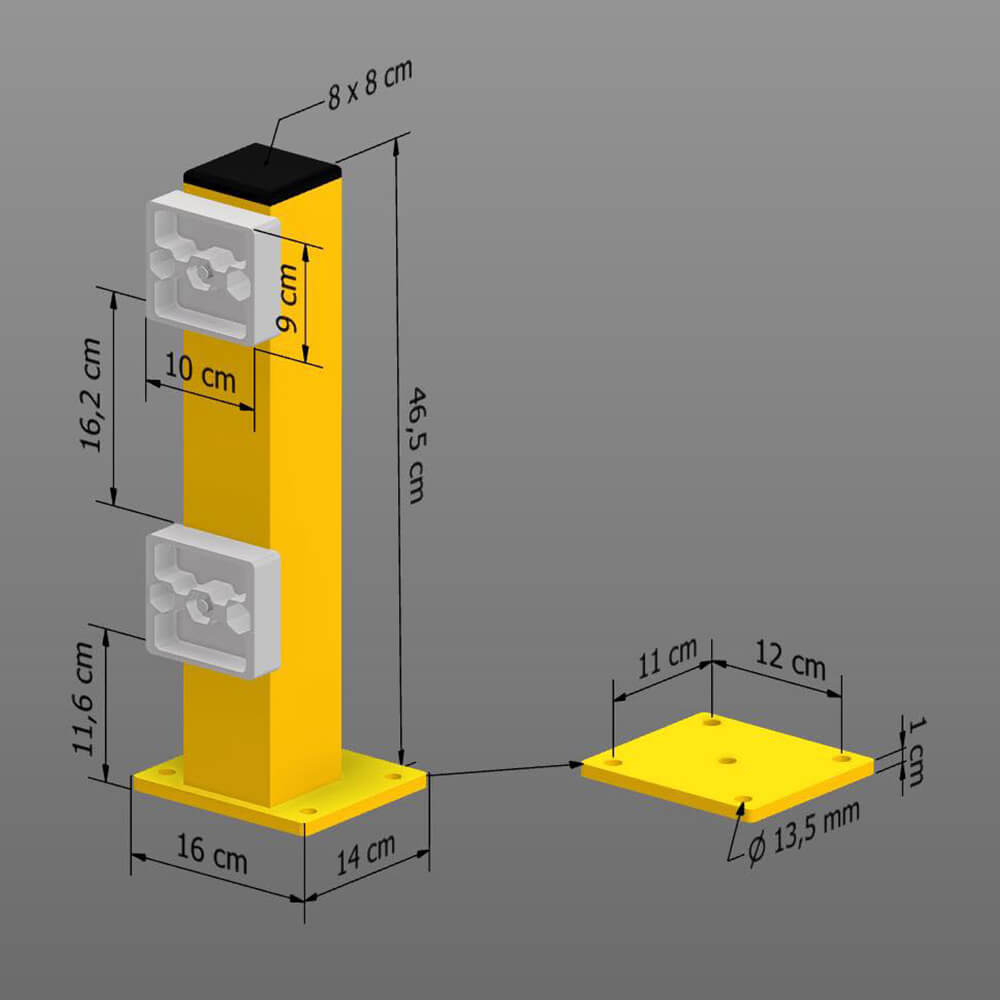 Rammschutz-Planken Komplett-Bausatz, 2 Meter Länge, gelb, Stahl, C-Profil