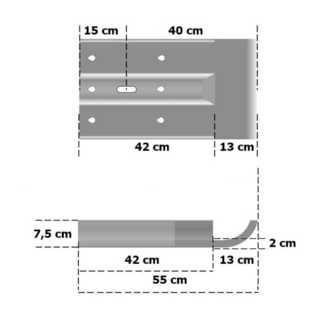 Anschlusskopfstück rechts für Leitplanken mit Profil B, Stahl, 55 cm