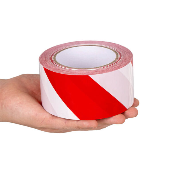 PVC-Warnmarkierungsband, links, rot/weiß, 6 cm, 66 m/Rolle