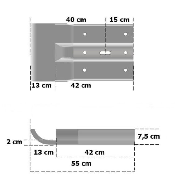 Anschlusskopfstück links für Leitplanken mit Profil B, Stahl, 55 cm