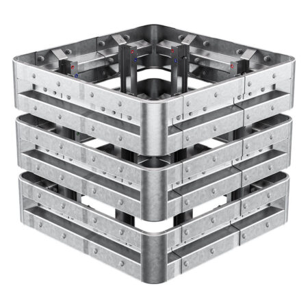 4-seitiger Säulenschutz-Komplett-Bausatz M100-3SP, außen 124 cm, innen 75 cm, Stahl, Profil B