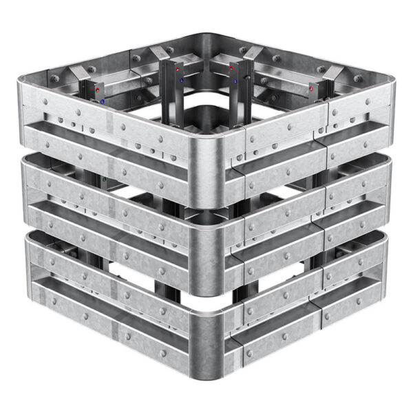 4-seitiger Säulenschutz-Komplett-Bausatz M100-3SP, außen 124 cm, innen 75 cm, Stahl, Profil B