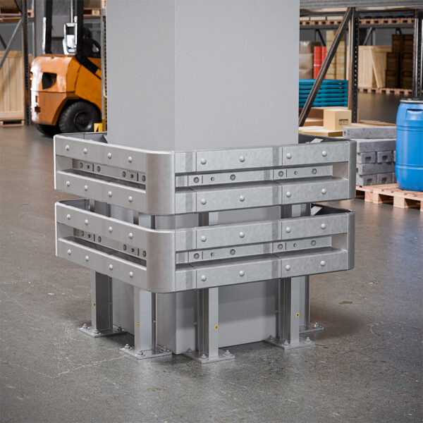 4-seitiger Säulenschutz-Komplett-Bausatz M100-2SP, außen 124 cm, innen 75 cm, Stahl, Profil B