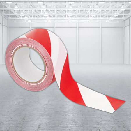 PVC-Warnmarkierungsband, links, rot/weiß, 6 cm, 66 m/Rolle