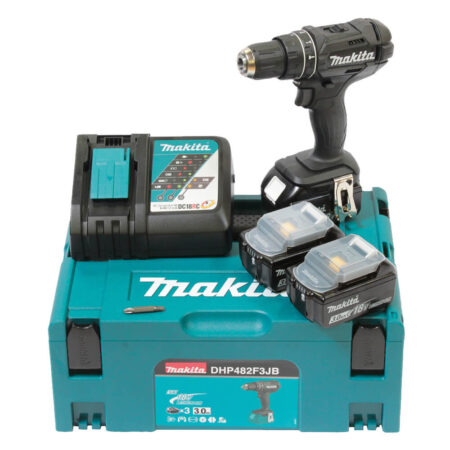 Makita Akku-Schlagbohrschrauber DHP482F3JB, mit Schnellladegerät und 3 x Akku