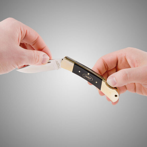 Edles Herbertz Taschenmesser, Stahlklinge, Ebenholz-Einlagen, Neusilberbeschläge