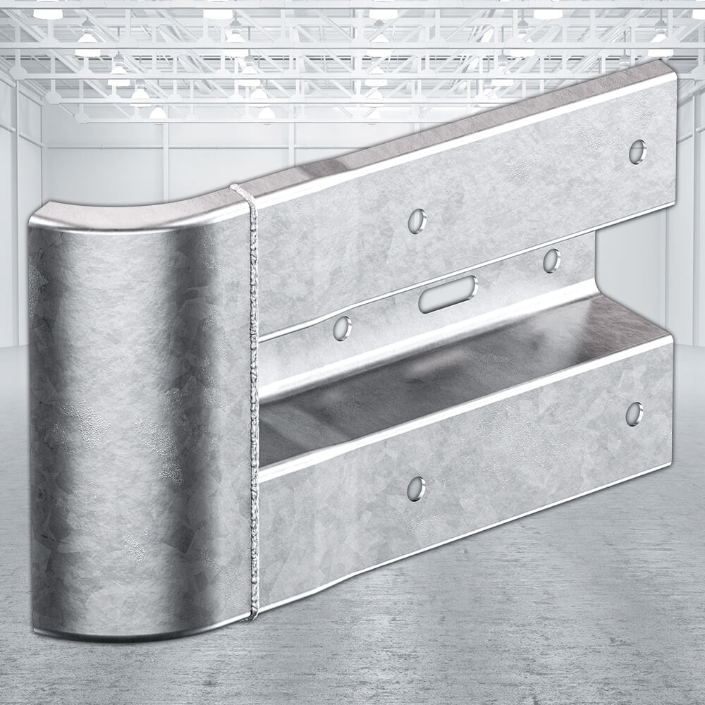 Anschlusskopfstück links für Leitplanken mit Profil B, Stahl, 55 cm
