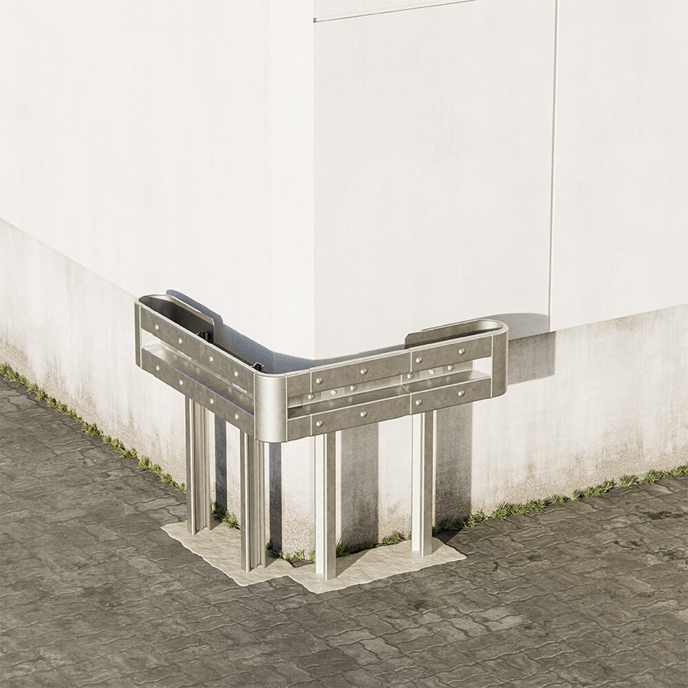 Außenwinkel-Komplett-Bausatz, 127 cm Seitenlänge, zum Rammen, Stahl, Profil B