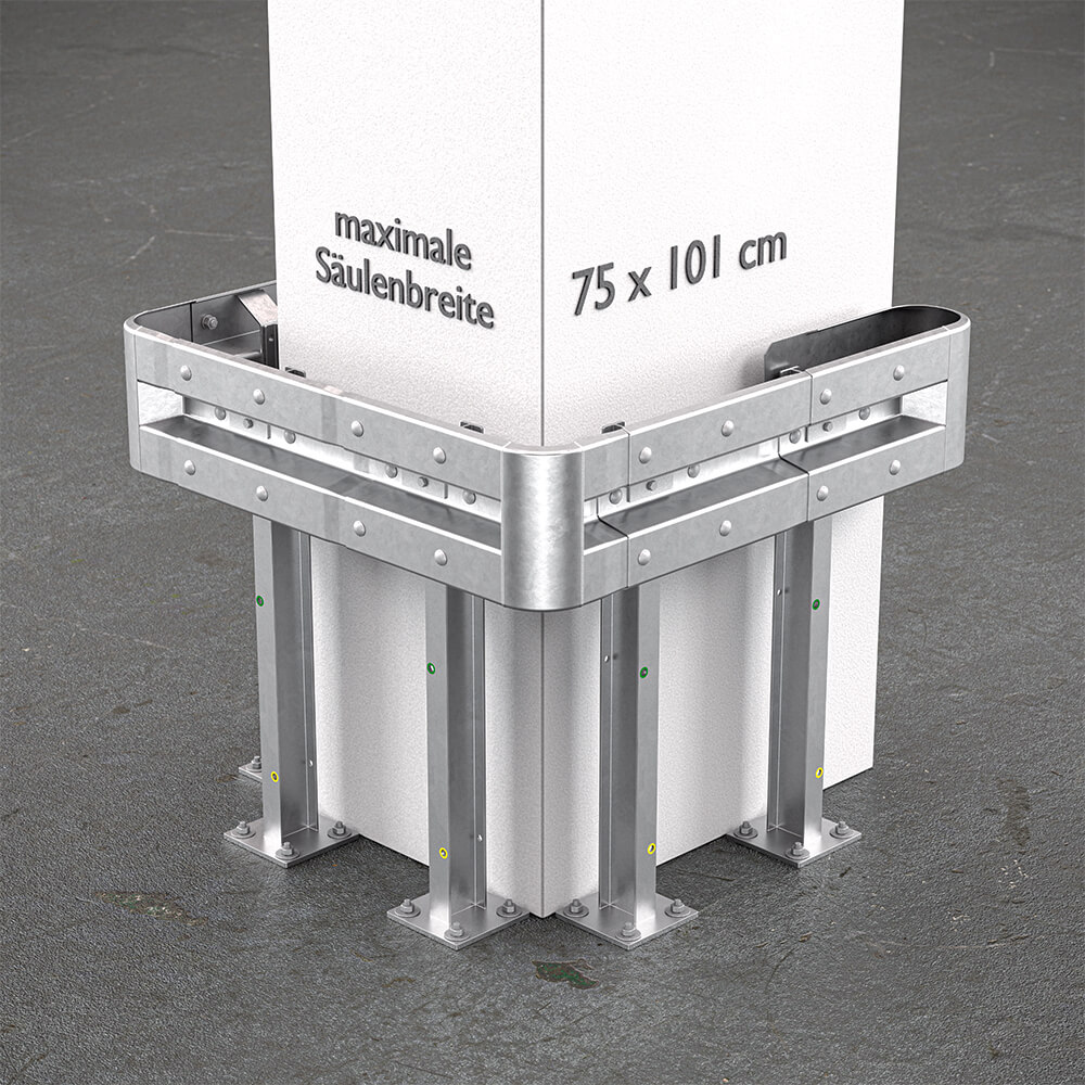 3-seitiger Säulenschutz-Komplett-Bausatz M100-1SP, außen 124x127cm, innen 75x101cm, Stahl, Profil B
