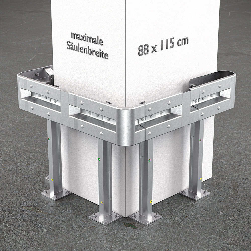 3-seitiger Säulenschutz-Komplett-Bausatz M100-1SP, außen 138x141cm, innen 88x115cm, Stahl, Profil B