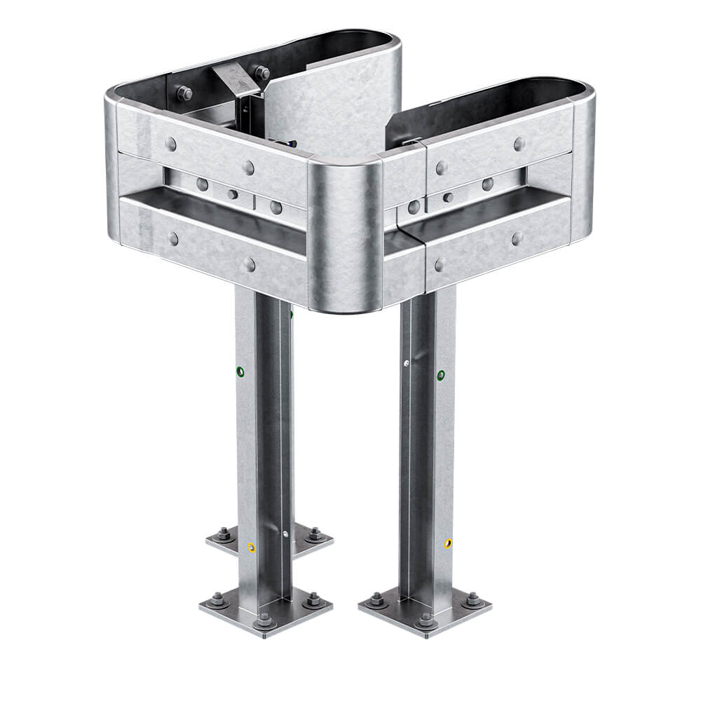 3-seitiger Säulenschutz-Komplett-Bausatz M100-1SP, außen 74x77 cm, innen 25x51 cm, Stahl, Profil B