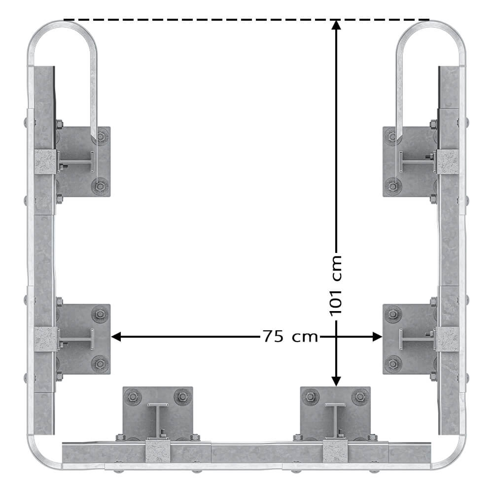 3-seitiger Säulenschutz-Komplett-Bausatz M100-1SP, außen 124x127cm, innen 75x101cm, Stahl, Profil B