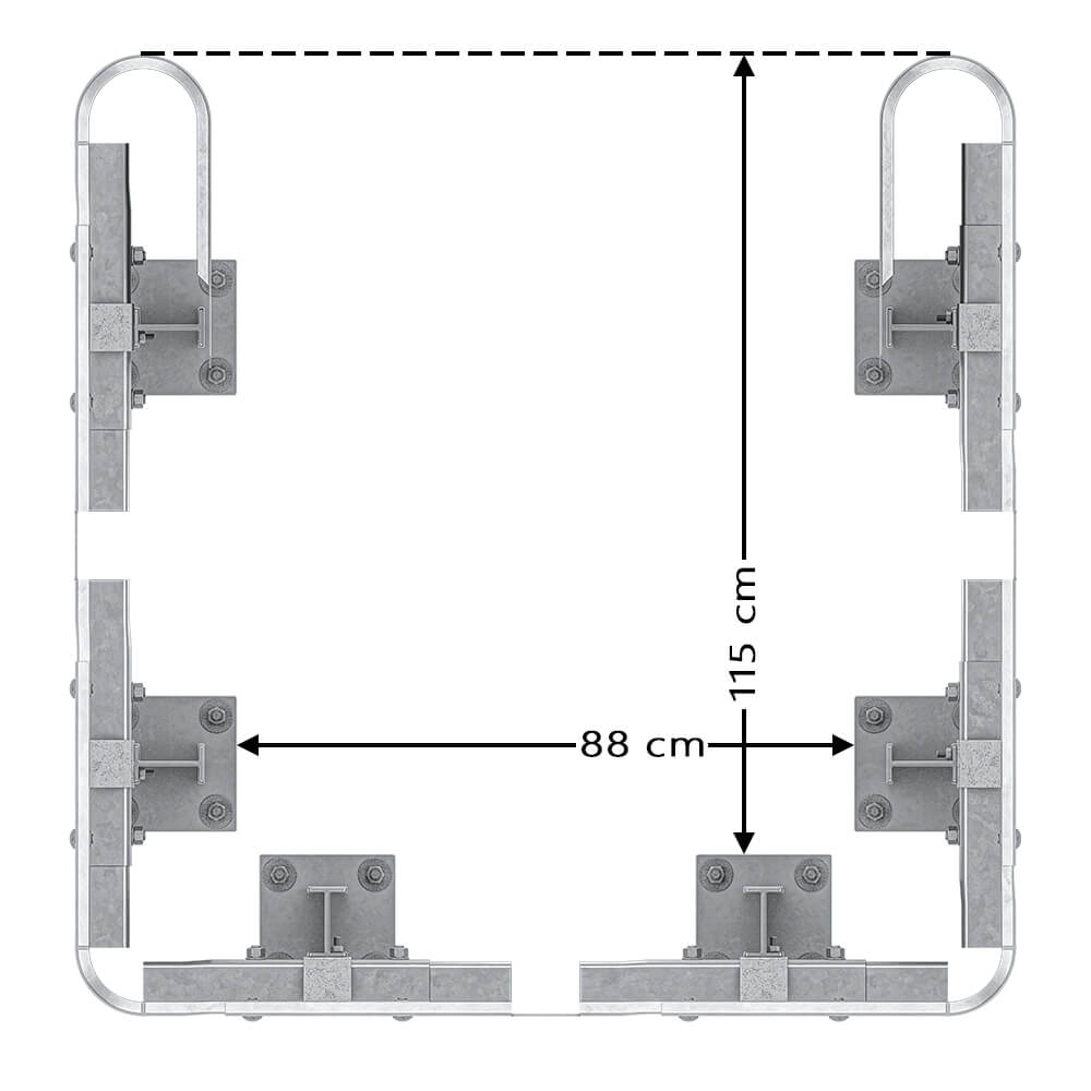 3-seitiger Säulenschutz-Komplett-Bausatz M100-1SP, außen 138x141cm, innen 88x115cm, Stahl, Profil B
